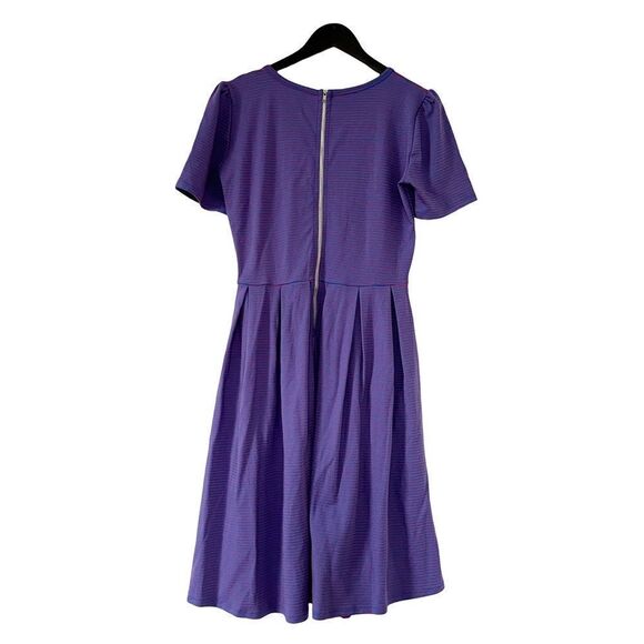 LulaRoe Amelia Red Blue Shimmer Stripe Short Sleeve Fit & Flair Dress - Picture 2 of 12